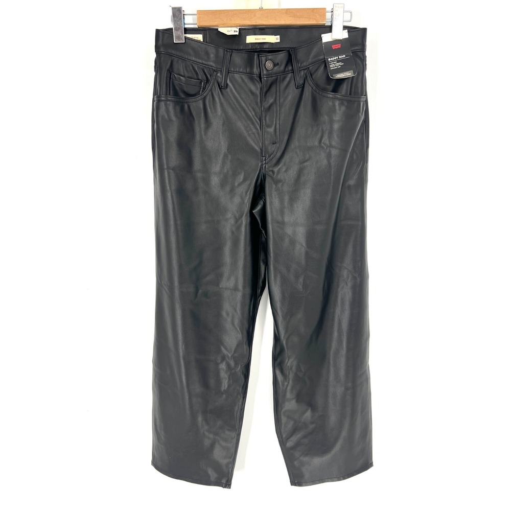 Levi's Faux Leather Mid Rise Straight Baggy Dad Pants Womens Size 30X30 Black